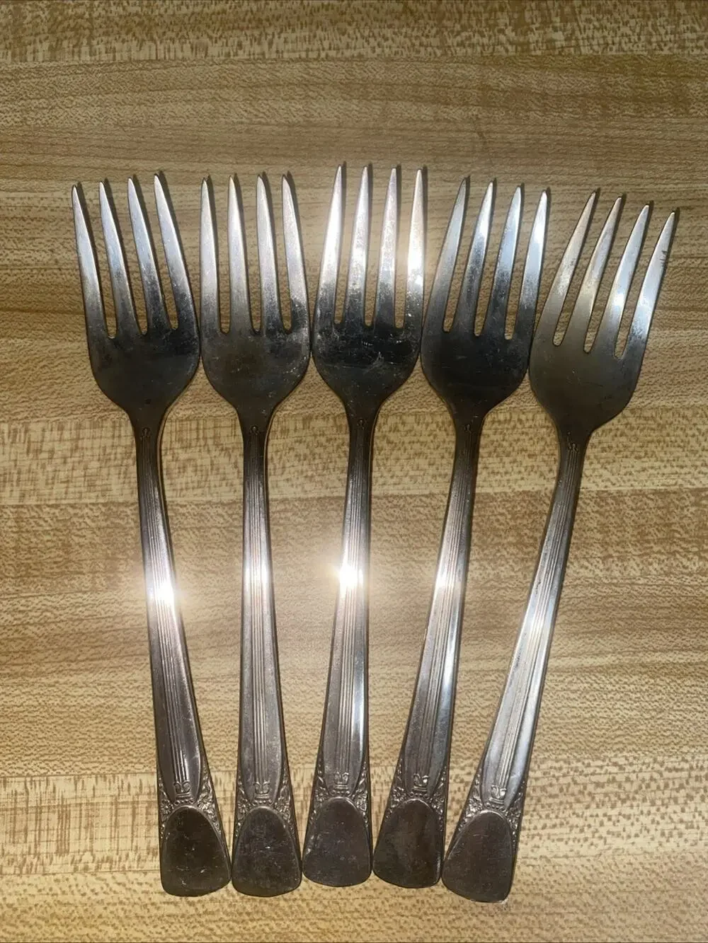 Set Of 5 Vintage Embassy Silverplate 1939 Bouquet Pattern Flatware Forks 6” Long